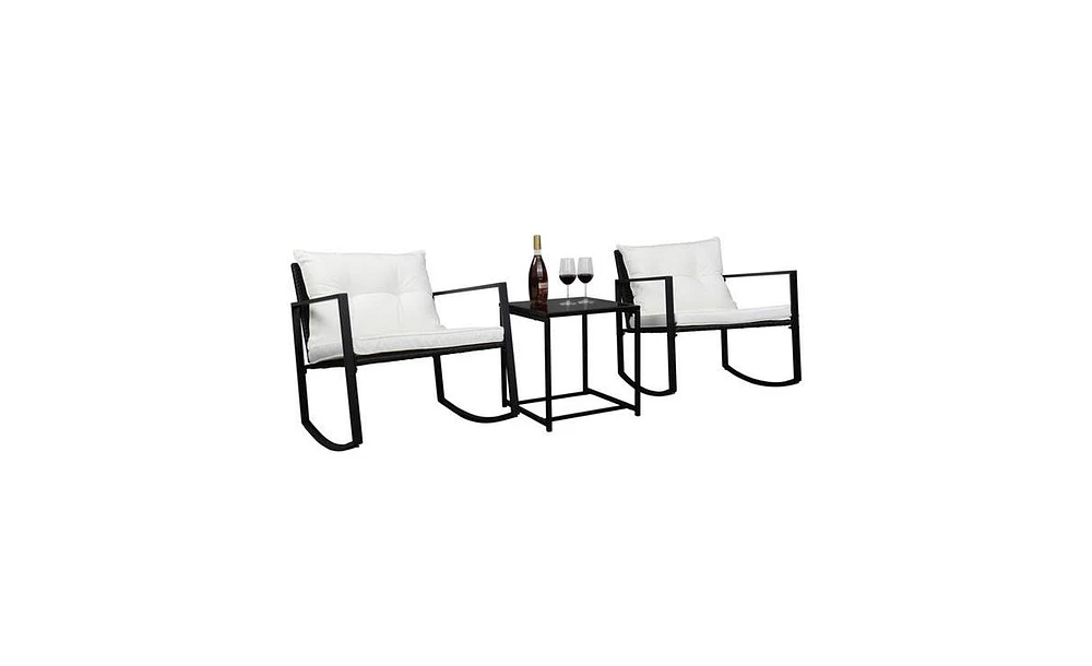 Slickblue 3-Piece Set Single Coffee Table and Exposed Rocking Chair Modern Living Room Furniture