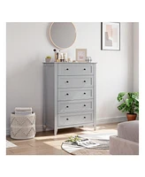 Modern 5 Chest Of Drawer Dresser, Modern Tall Nightstand With Deep Drawers And Nickel Round Handle, Wood Organizer Storage Cabinet For Bedroom, Living