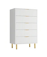 gaomon Modern 5 Drawer Dresser With Gold Handle And Large Drawer, Wood Double Chest Of Drawers And Storage Organizer For Living Room, Hallway