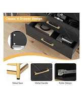 gaomon Dresser For Bedroom With 4 Drawers And Metal Handle,Chest Of Drawers, Sturdy Frame Modern Bedroom Furniture
