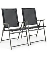 Gymax 2PCS Patio Portable Metal Folding Chairs Dining Chair Set Poolside Garden