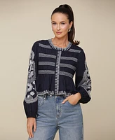 Avec Les Filles Women's Embroidered Cotton Peplum Jacket