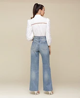 Avec Les Filles Women's Mid-Rise Studded Barrel-Leg Jeans