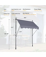 Slickblue Manual Retractable Awning 78'' Non-Screw Outdoor Sun Shade Cover with Uv Protection for Patio and Backyard
