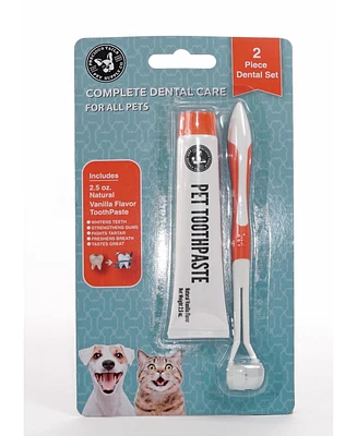 Precious Tails 2-Pc Pet Dental Kit for Dogs and Cats, Double Headed Tooth Hugger Brush and Vanilla Flavor Toothpaste Set