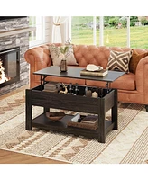 Wlive Modern Lift Top Coffee Table,Rustic Coffee Table with Storage Shelf and Hidden Compartment,Wood Lift Tabletop for Home Living Room,Black.