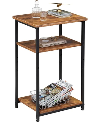 Wlive Side Table, Small End Table, Adjustable 3-Tier Bedside Table with Sturdy Metal Frame, Tall Nightstand for Bedroom, Living Room, Sofa Table for S