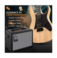 Pyle 38.7" Full Size Electric Guitar Kit - Includes Amplifier, Travel Bag, and Accessories, Natural Finish (PEGKT781N)