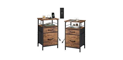 Wlive Nightstand Set of 2 with Charging Station, End Table with 2 Fabric Drawers for Storage, Small Bedroom Dresser, Side Table for Living Room, 2 Usb