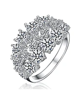 Genevive Sterling Silver White Gold Plated with Dazzling Prong-Set Cubic Zirconia Cocktail Ring