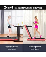 Hongge 2.25 Hp 2-in-1 Folding Walking Pad Treadmill with Dual Display and App Control