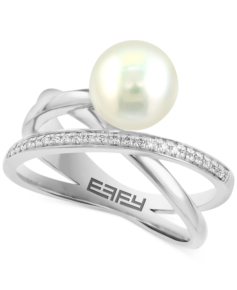 Effy Cultured Freshwater Pearl (8mm) & Diamond (1/20 ct. t.w.) Crossover Ring in Sterling Silver