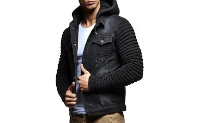 Leif Nelson Men's Casual Denim Jacket with Knitted Sleeves