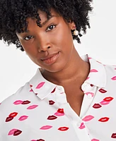 On 34th Trendy Plus Lip Party Printed Blouse, Exclusively at Macy's