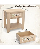 Gymax Side End Table Nightstand w/ Drawer Wood for Living Room Bedroom Rustic