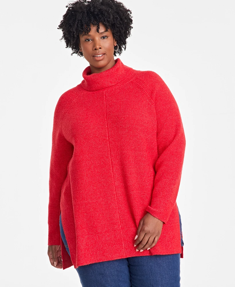 On 34th Plus Turtleneck Waffle-Knit Tunic Sweater, Created for Macy's