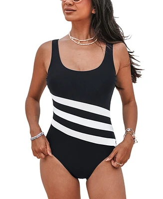 Cupshe Women's Scoop Neck U Back Color Block One Piece Swimsuit