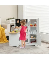 Gymax Kid's Corner Kitchen Playset Wooden Pretend Kitchen Play Toy Set w/ Sound Effect