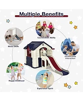 Gymax Outdoor Play house and Slide Set for Kids w/ 7 Pcs Toy Set & Waterproof Cover