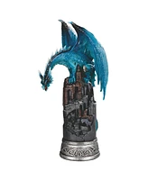 Fc Design 12.5"H Blue Dragon on Castle Figurine Decoration Home Decor Perfect Gift for House Warming, Holidays and Birthdays