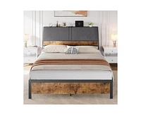 gaomon Full Size Bed Frame with Ergonomic Headboard and Charging Station, Upholstered Platform Bed, Metal Frame with Storage, No Box Spring Needed, Ea