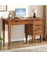 Tribesigns 47" Computer Desk with 3 Drawers, Farmhouse Office Desk with Storage, Wood Teacher Desk Writing Table with File Drawers for Home Office, Be