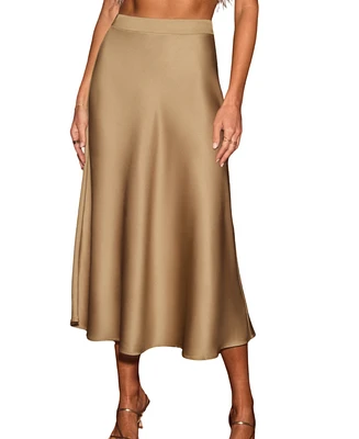 Cupshe Women's Light Brown Satin Midi Skirt