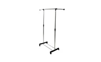 Slickblue Vertically Stretching Single-Bar Clothes Rack with Shoe Shelf - Sleek Silver Design for Organized Storage