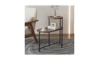 Slickblue Modern 2-Tier Small Coffee Table with Wood Storage Shelf, Sofa Side Table, Walnut Brown