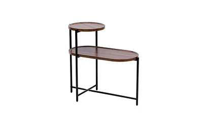 Slickblue Modern 2-Tier Small Coffee Table with Wood Storage Shelf, Sofa Side Table, Walnut Brown