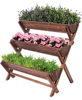 Slickblue 3-Tier Freestanding Wooden Planter Box Container for Gardening and Outdoor Decor