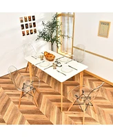 Inolait Set of 4 Dining Chairs Modern Plastic Shell Side Chair with Clear Seat and Wood Legs