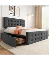 gaomon Queen Bed Frame with Headboard and 4 Storage Drawers