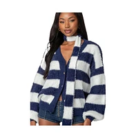 Edikted Women's Striped Two Piece Knit Scarf Cardigan