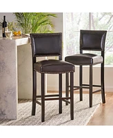 Contemporary Upholstered Bar Stool with Nailhead Trim,Rubberwood Legs,2PK-The Pop Home