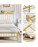 gaomon Queen Size Bed Frame with Storage Headboard and Charging Station