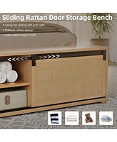 gaomon Queen Bed Frame with Natural Rattan Headboard