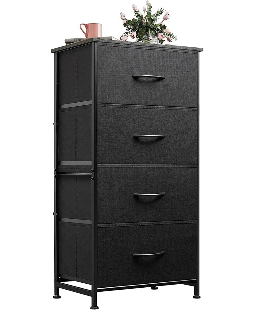 Wlive Dresser with 4 Drawers Fabric Storage Tower Organizer Unit for Bedroom Hallway Entryway Closets Sturdy Steel Frame Wood Top Easy Pull Handle