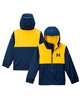 Columbia Big Boys and Girls Navy Michigan Wolverines Rainy Fields Lined Omni-Tech Full-Zip Hoodie Jacket