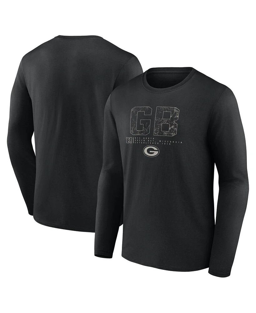 Fanatics Men's Black Green Bay Packers Shadow Tri-code Long Sleeve T-shirt