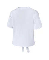 Wear by Erin Andrews Women's White Syracuse Orange Striped Front Knot Cropped T-Shirt