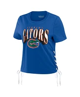 Wear by Erin Andrews Women's Royal Florida Gators Side Lace-Up Modest Crop T-Shirt