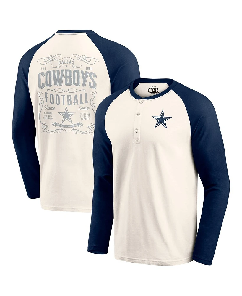 Fanatics Men's White/Navy Dallas Cowboys Raglan Henley Long Sleeve T-Shirt