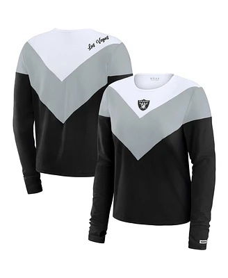 Wear by Erin Andrews Women's Black/Silver Las Vegas Raiders Chevron Tri-Blend Long Sleeve T-Shirt