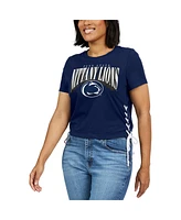 Wear by Erin Andrews Women's Navy Penn State Nittany Lions Side Lace-Up Modest Crop T-Shirt