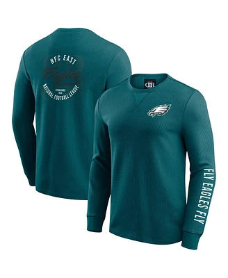 Fanatics Men's Kelly Green Philadelphia Eagles Washed Waffle-Knit Long Sleeve T-Shirt