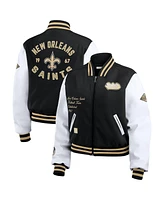 Wear by Erin Andrews Women's Black/White New Orleans Saints Varsity Full-Zip Jacket