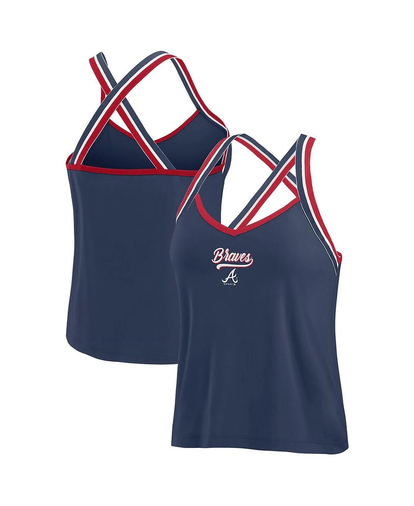 Wear by Erin Andrews Women's Navy Atlanta Braves Cross Strap Tank Top