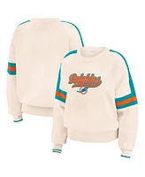 Wear by Erin Andrews Women's Cream Miami Dolphins Stripe Pullover Sweater