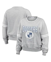 Wear by Erin Andrews Women's Heather Gray Los Angeles Dodgers Domestic Crest Pullover Sweatshirt